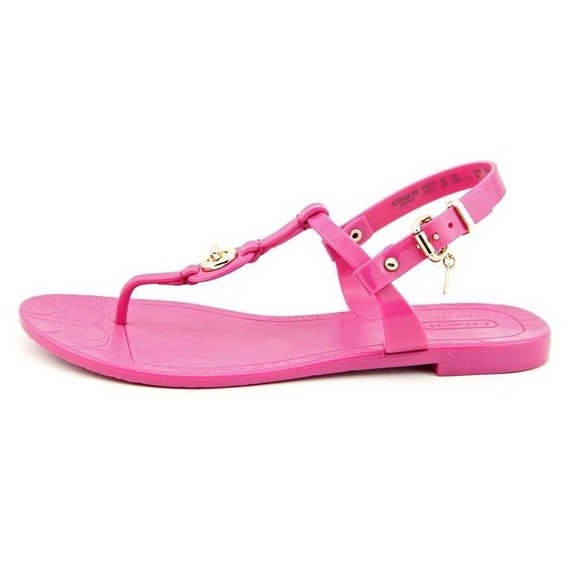 Coach PIER Jelly PVC Signature C-Logo Thong Sandal Slide Flat Hot Pink 6 New - Picture 3 of 5